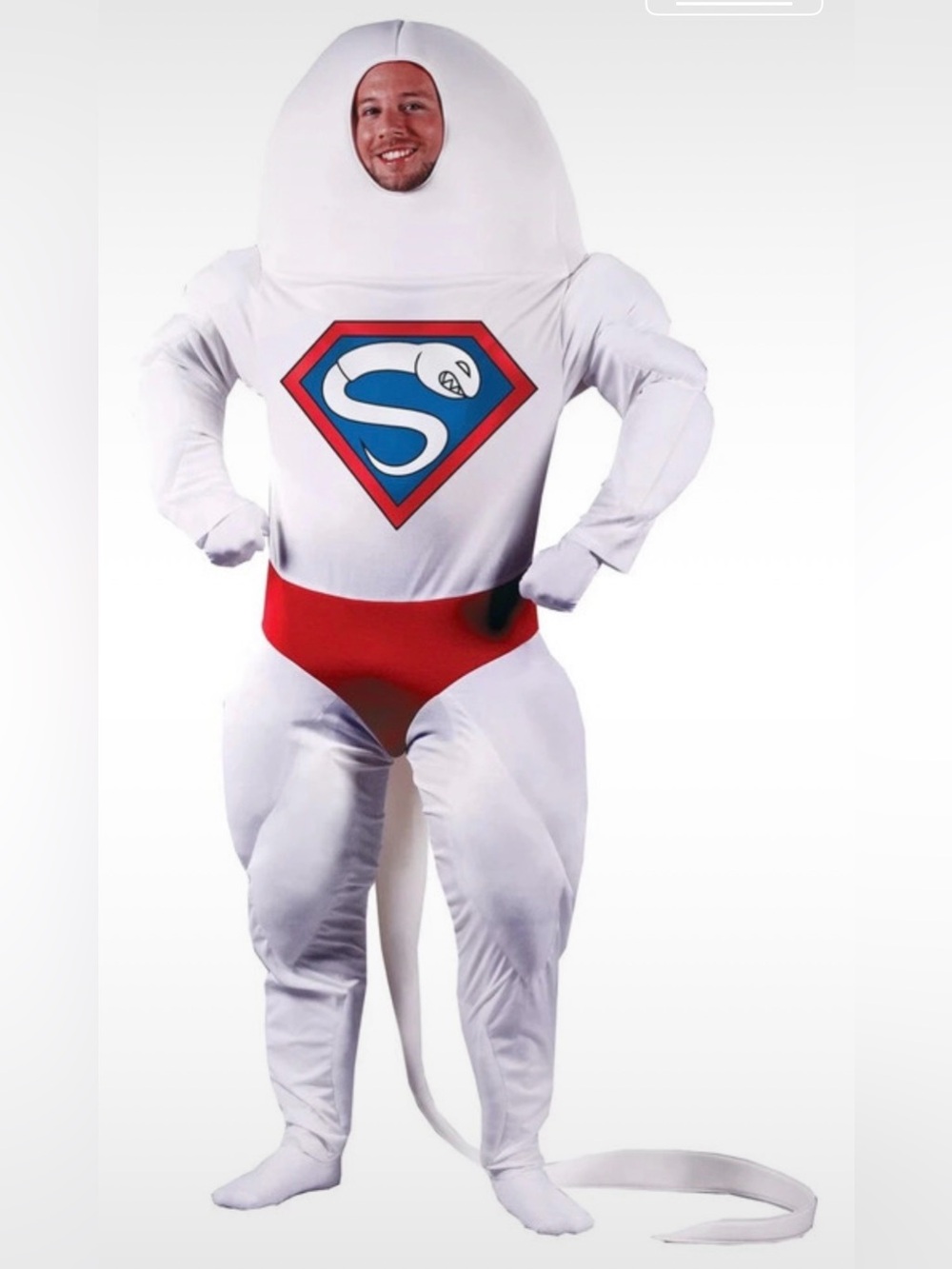 "Super Sperm" adult costume , Men One Size , headpiece & Jumpsuit